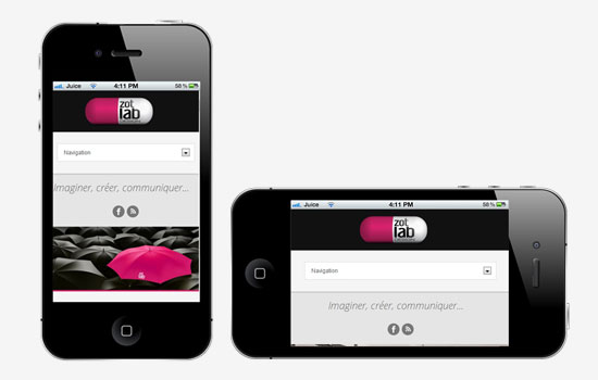 Rendu responsive design du site Zot Lab sur smartphone